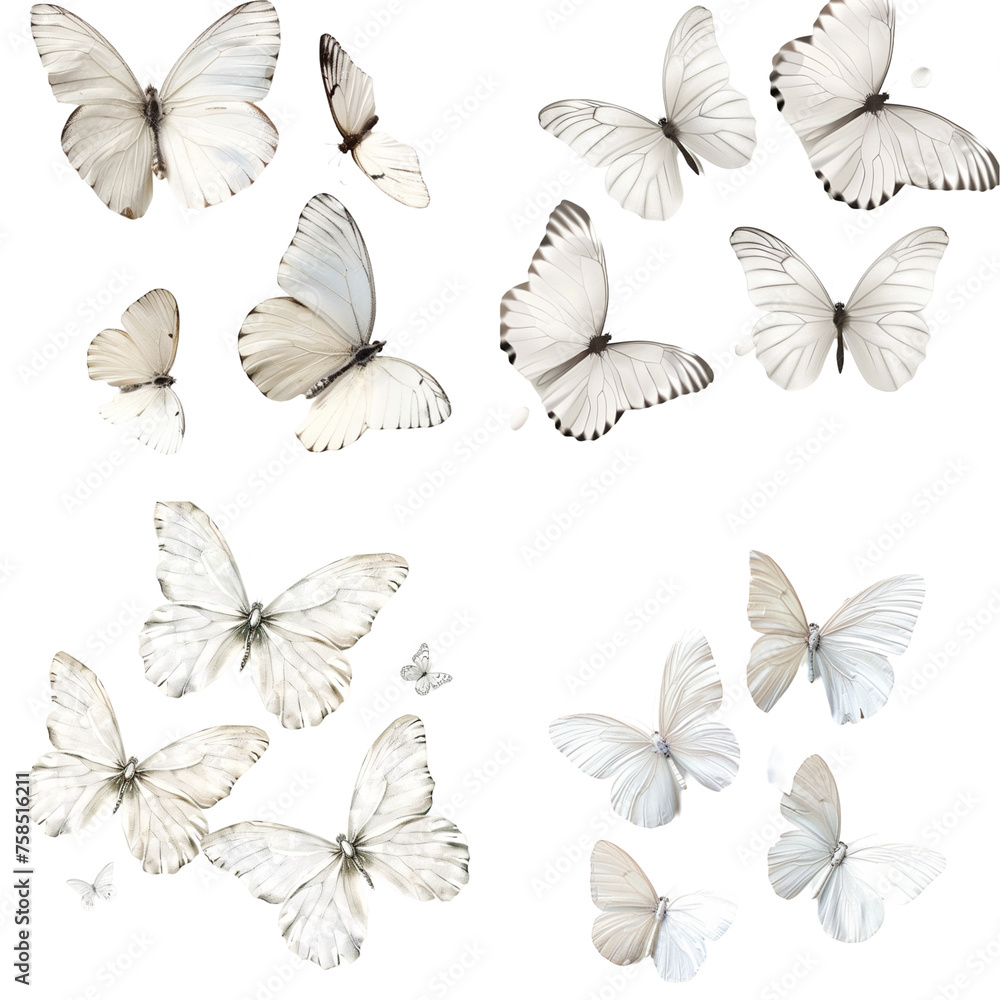 Collection of magical butterflies on transparent background Collection of magical butterflies on transparent background
