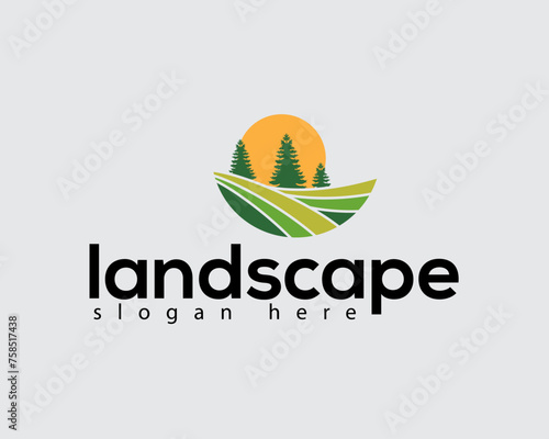 creative sunrise and hill logo design template