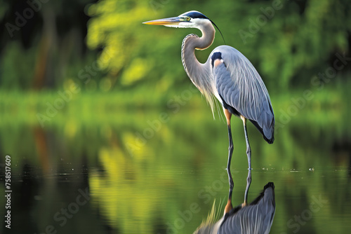 great blue heron in the water.
