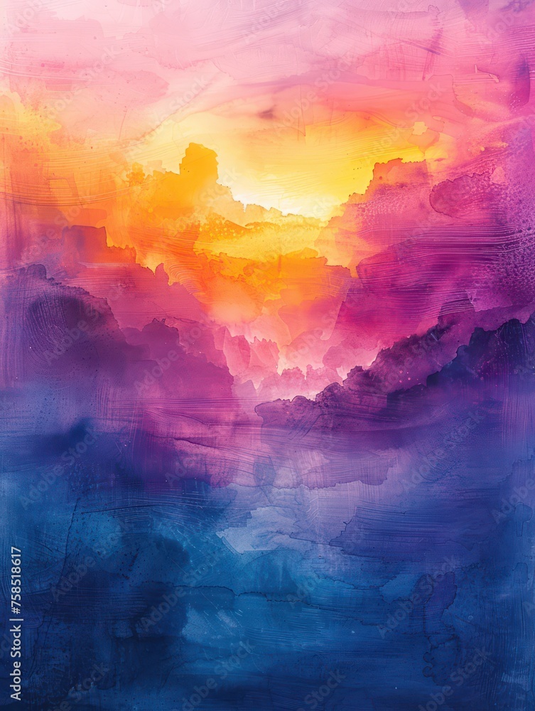 abstract watercolor art  painting with purple, orange, and blue color for wall art