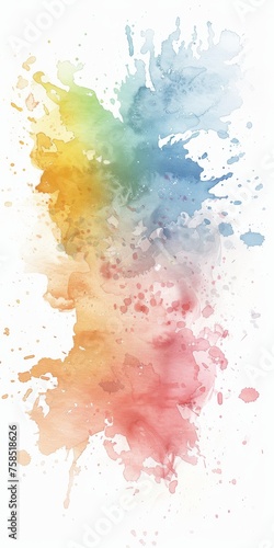Vibrant watercolor splash in rainbow hues on a pristine white background  symbolizing creativity and artistic expression.