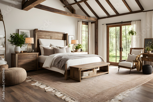 Farmhouse Chic Bedroom: Rustic Boho Interior Design for a Cozy and Stylish Retreat © Sandun