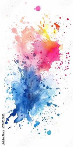 Vivid watercolor splashes in pink and blue with golden yellow highlights, exuding a joyful energy on white paper.