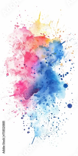 Vivid watercolor splashes in pink and blue with golden yellow highlights, exuding a joyful energy on white paper.