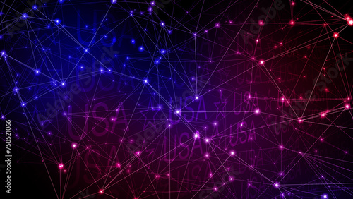 Letters united states of America patriotic backdrop of connected lines and stars displaying ustext in modern political layout