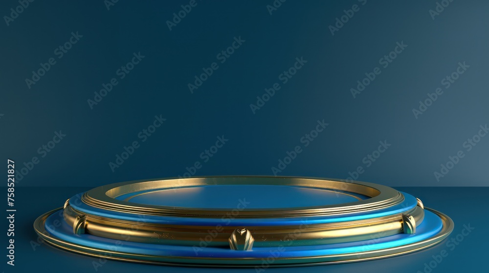 3d render round podium background with deep blue and gold color for product presentation 3d render round podium background with deep blue and gold color for product presentation