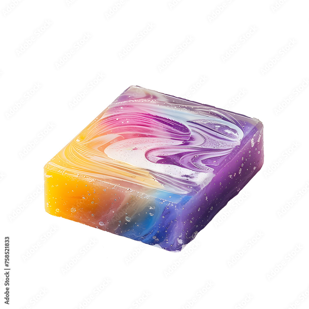 Handmade natural soap, eco friendly spa, beauty skincare concept. Small business, ethical shopping idea. Soap and dry shampoo bars packed in plastic free on white and transparent background