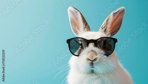  White bunny wearing sunglasses with a cool smirk. With Generative AI