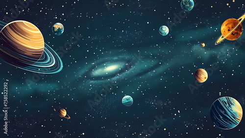 Beautiful solar system  planets and stars. flat design. With Generative AI