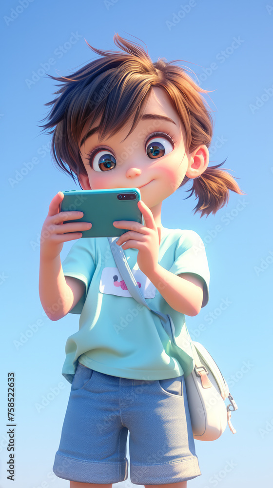 Cute 3D character taking selfie with mobile phone Cute 3D character taking selfie with mobile phone