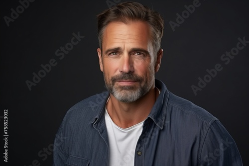 Portrait of a handsome mature man with beard on dark background. © Igor