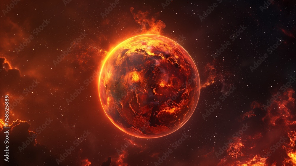 Apocalyptic Fiery Planet in Space, Cataclysmic Heat End of World Concept, Sci-Fi Astronomy Scene
Apocalyptic Fiery Planet in Space, Cataclysmic Heat End of World Concept, Sci-Fi Astronomy Scene