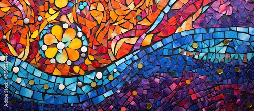 A beautiful stained glass window adorned with intricate flower patterns, created with vibrant electric blue glass and handpainted details, showcasing the artistry of textile and visual arts