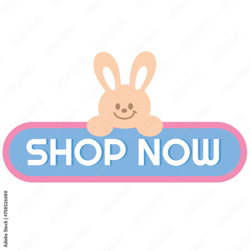 SHOP NOW button with bunny for patch, online shopping, marketing, easter promotion, sticker, discount, social media, print, template, symbol, campaign, cartoon, ad, banner, rabbit, sale badge, pet SHOP NOW button with bunny for patch, online shopping, marketing, easter promotion, sticker, discount, social media, print, template, symbol, campaign, cartoon, ad, banner, rabbit, sale badge, pet
