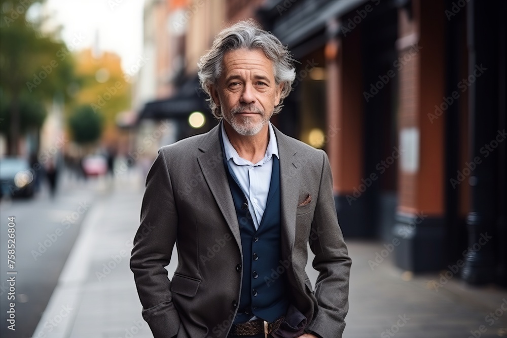 Portrait of a handsome senior man walking on the street in the city Portrait of a handsome senior man walking on the street in the city