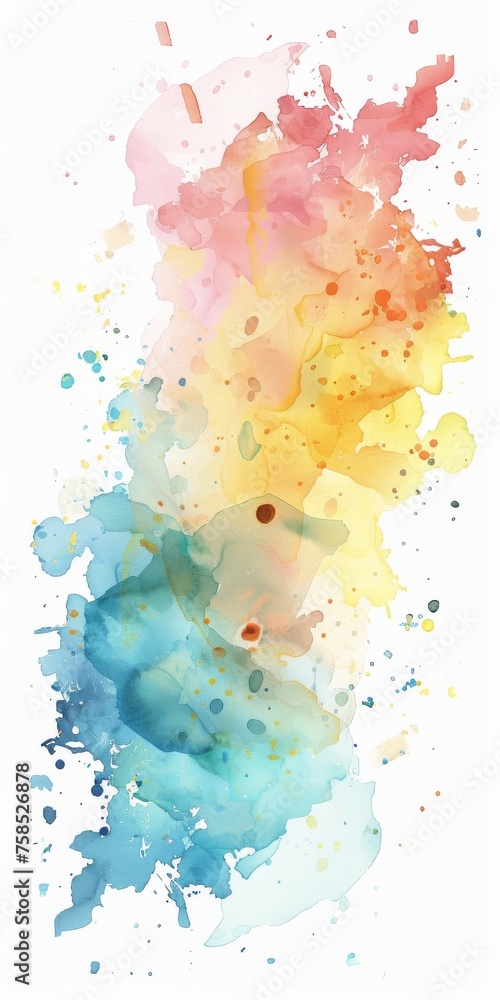 Vivid watercolor splashes in a dynamic arrangement over a white background, evoking a sense of creativity and freedom.