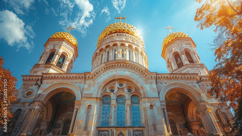 The Nativity of Christ Cathedral in Riga, Latvia. Byzantine-styled Orthodox cathedral, the largest in the Baltic region, with golden colored dome