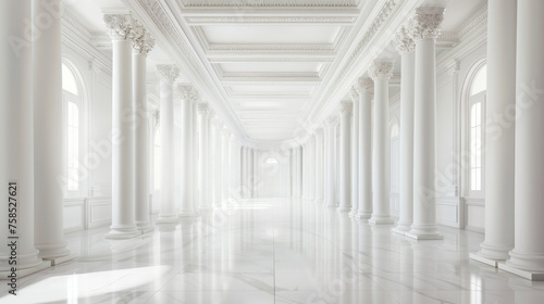 A luxurious classic-style , white, Traditional baroque columns and floor