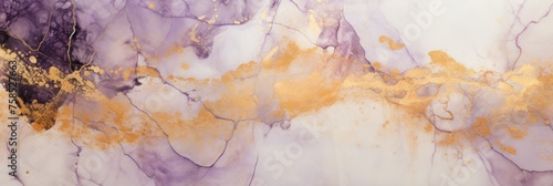 Closeup of purple and shiny golden alcohol ink abstract texture, trendy wallpaper. Art for design project as background for invitation or greeting cards, flyer, poster, presentation, wrapping paper