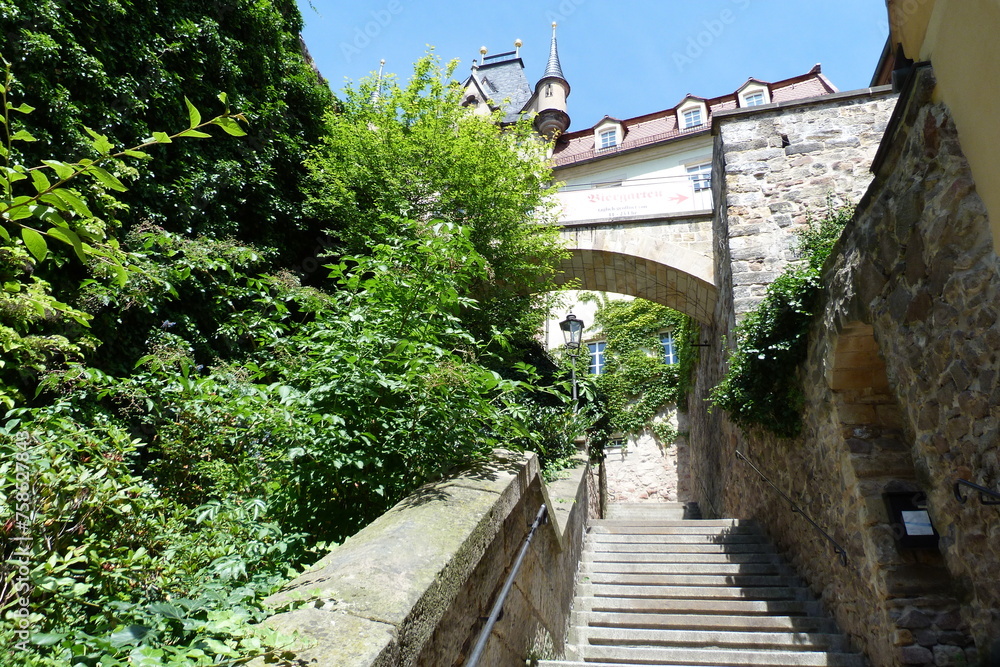 Treppe Hohlweg mit Schlossbrücke in Meißen Treppe Hohlweg mit Schlossbrücke in Meißen
