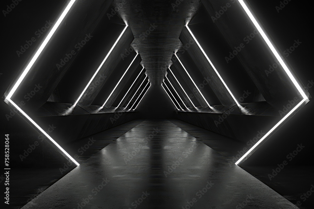 Fototapeta premium black geometric architecture with neon lights