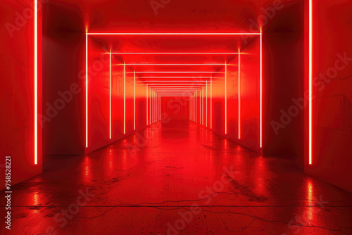 red geometric architecture with neon lights
