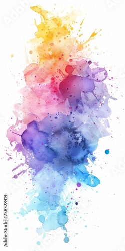 Ethereal watercolor strokes in yellow, pink, and blue hues create a dreamlike splash on a white backdrop, inspiring imagination