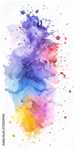 Ethereal watercolor strokes in yellow, pink, and blue hues create a dreamlike splash on a white backdrop, inspiring imagination