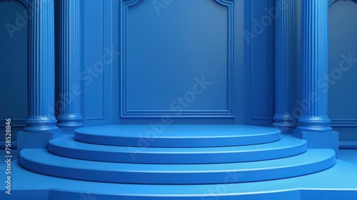 Minimalist round podium with blue color for product presentation