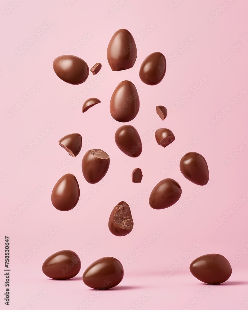 Chocolate candies falling on a pink background. Motion Effect Chocolate candies falling on a pink background. Motion Effect