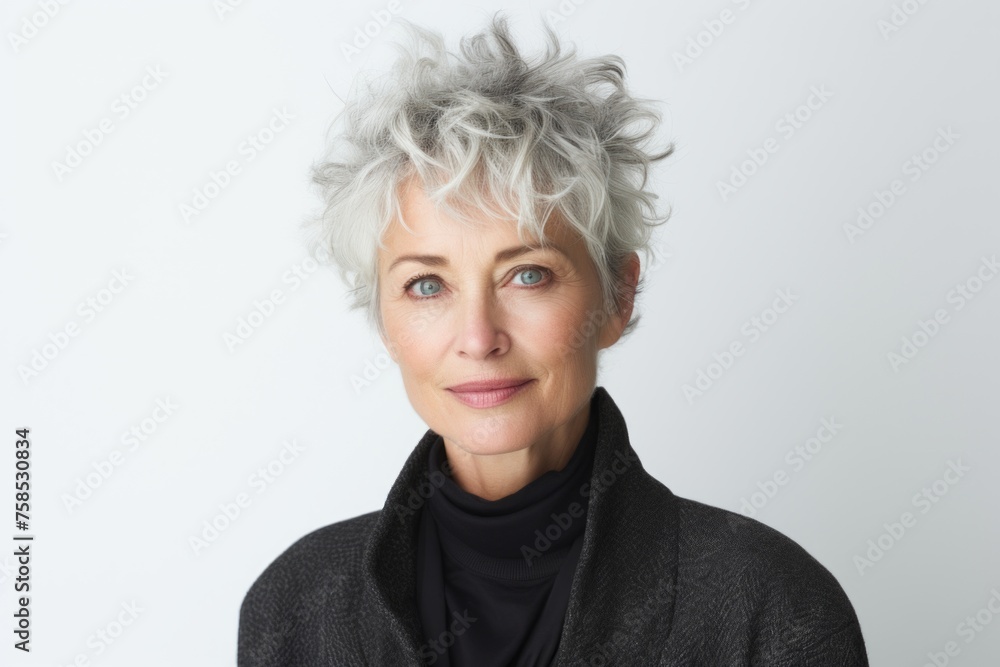 Portrait of a beautiful middle aged woman with short gray hair. Portrait of a beautiful middle aged woman with short gray hair.