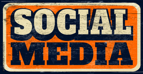 Aged and distressed social media sign on wood