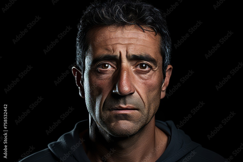 Portrait of an angry middle-aged man over black background. Portrait of an angry middle-aged man over black background.