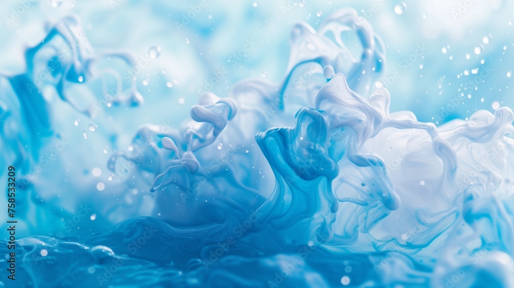 Color drop of blue and white paint underwater abstract blur background Color drop of blue and white paint underwater abstract blur background