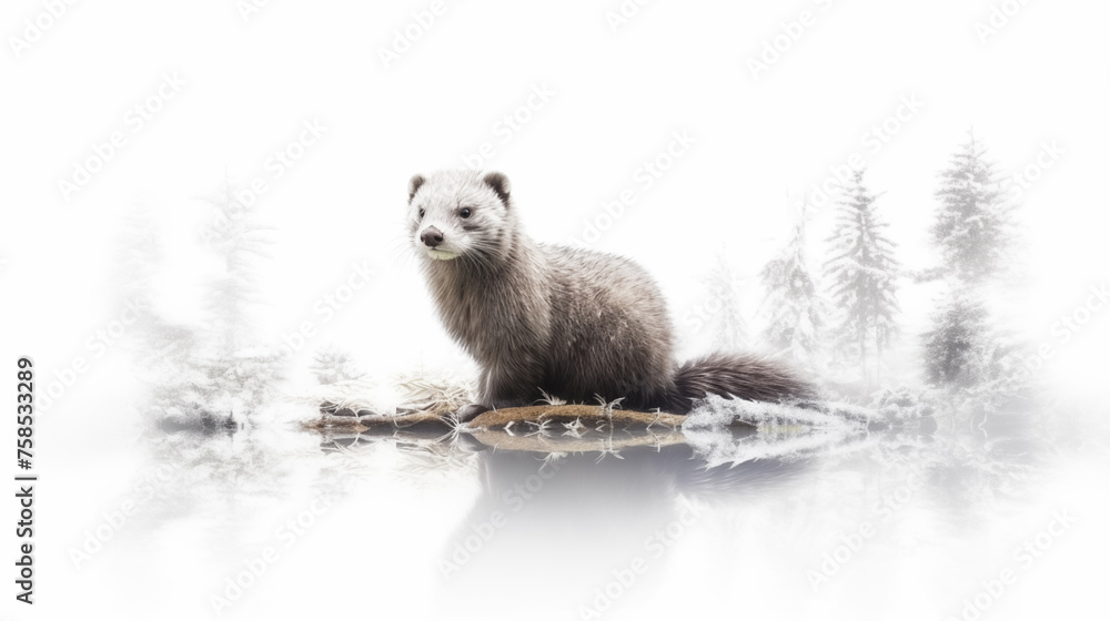 Fototapeta premium Double Exposure of a Mink in a Forest setting ~ Created using Generative AI