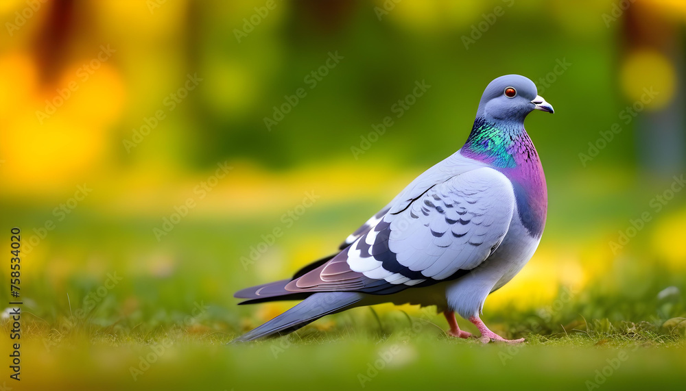 pigeon on the grass in the morning time pigeon on the grass in the morning time