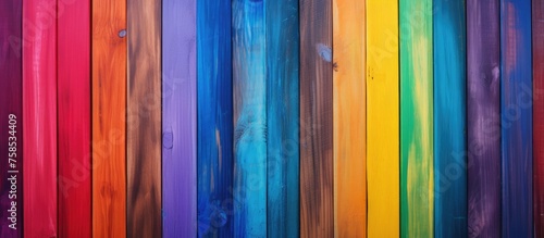 A close up of a line of vibrant wooden sticks painted in various shades of purple, magenta, violet, and electric blue, creating a colorful and artistic display