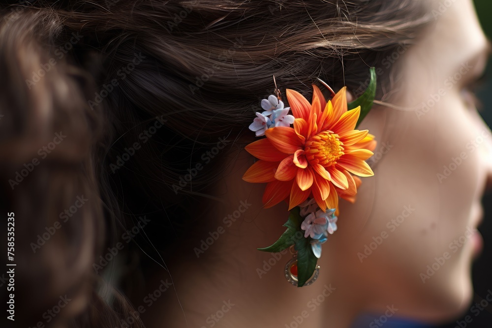 Naklejka premium A flower being tucked behind an ear during a stroll.