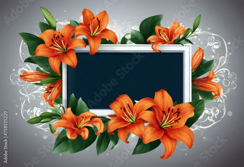 Illustration frame holiday orange EPS flowers Gift Vector lily draw hand Flower Design Summer Nature Art Spring Leaf Floral Template Card Crown Plant Pink Ornament photo