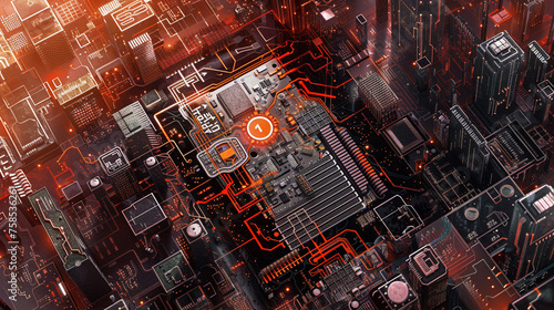 background with squares, An eye-catching digital banner design with the closeup of a computer motherboard and safety lock, symbolizing the integration of advanced cybersecurity measures