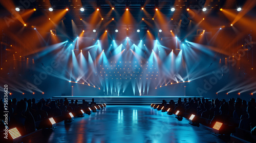 Stage set with radiant lighting and an audience awaiting a product reveal. A crowd awaits a star's concert.