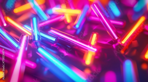 Vibrant neon light tubes in pink and blue, suited for energy and technology themes.