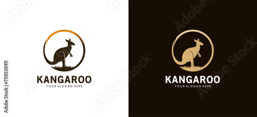 Nature wild kangaroo animal logo design template vector illustration
