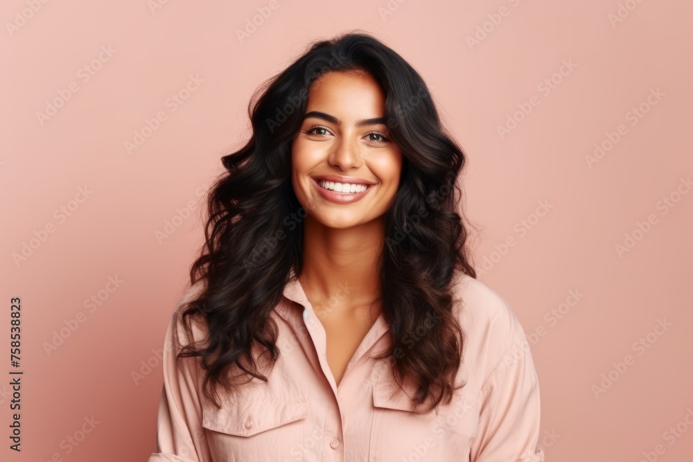 Portrait of a beautiful young asian woman smiling over pink background Portrait of a beautiful young asian woman smiling over pink background