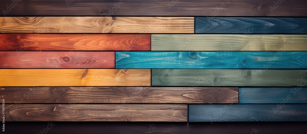 A closeup shot of a hardwood wall showcasing a spectrum of colorful tints and shades created by wood stains, a unique art form in building materials A closeup shot of a hardwood wall showcasing a spectrum of colorful tints and shades created by wood stains, a unique art form in building materials