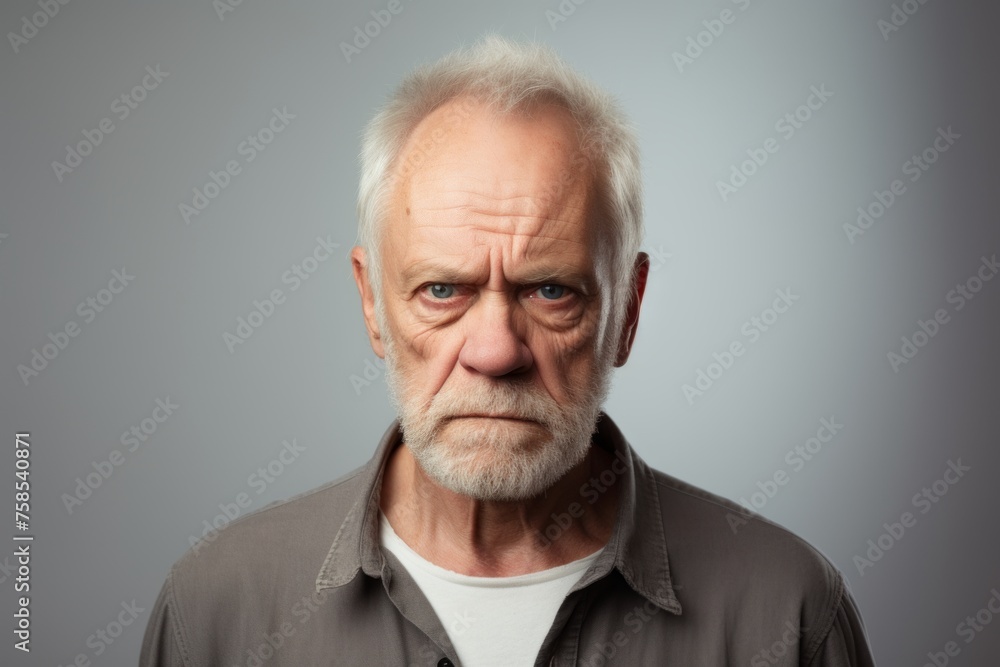Portrait of an old man with grey hair on a gray background Portrait of an old man with grey hair on a gray background
