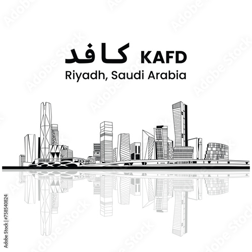 TRANSLATION: King Abdullah Financial District. KAFD Building complex in Riyadh, Saudi Arabia. Line art style. Skycraper Tower in Riyadh Saudi Arabia Skyline City.
 photo