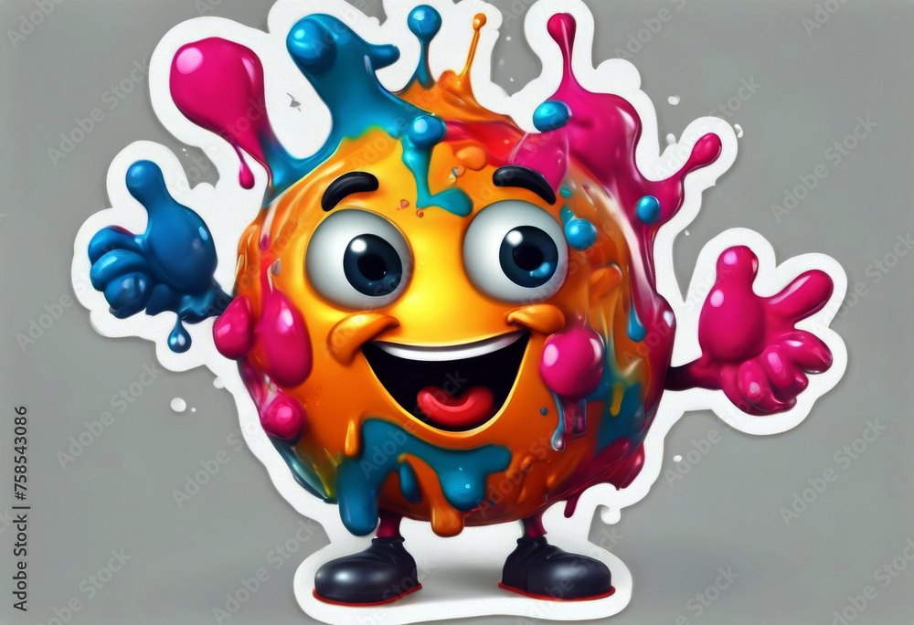 Naklejka premium expression paint sticker attractive design element unique funny emoticon 3D white isolated fantasy background color splash character object