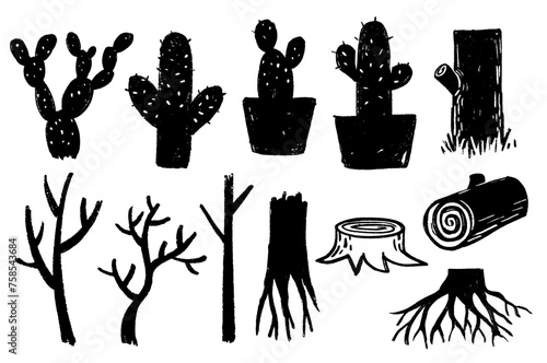 Tree and cactus set vector illustration (ID: 758543684)