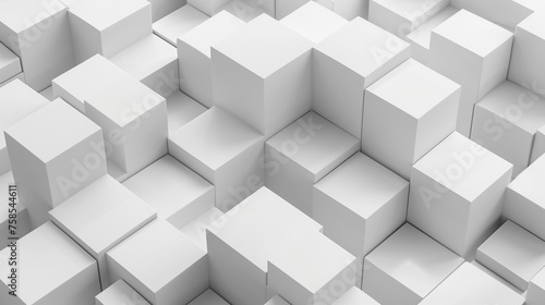Bunch of white cubes stacked together in a geometric pattern. Background, backdrop, wallpaper.